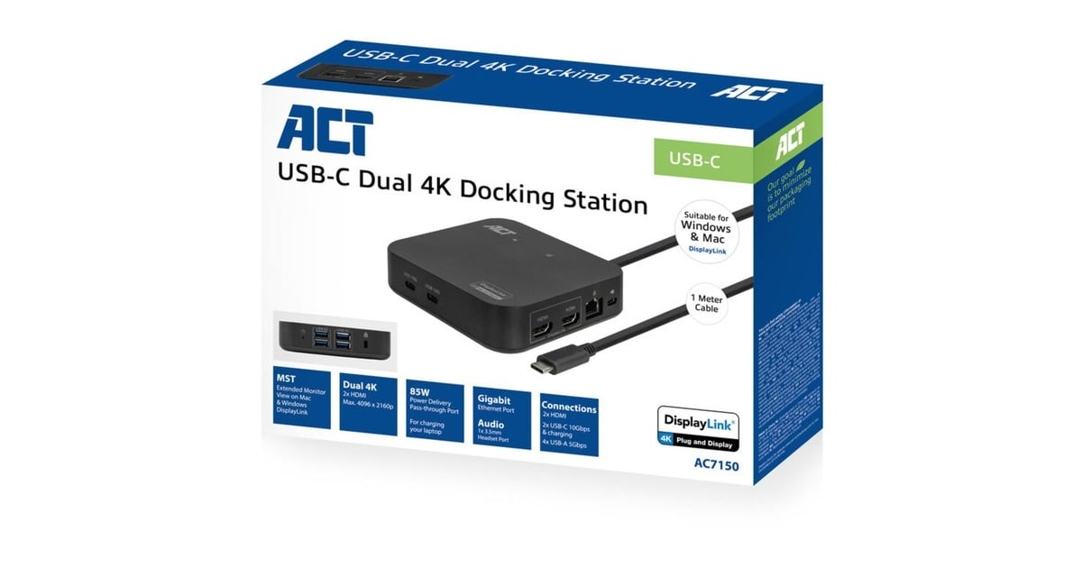 ACT ConnectivityUSB-C Docking Station AC7150  (Zwart)