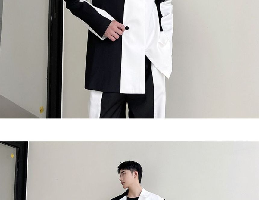 Patow - Set: Tweekleurige blazer met knoopjes + hoge taille losse pantalon