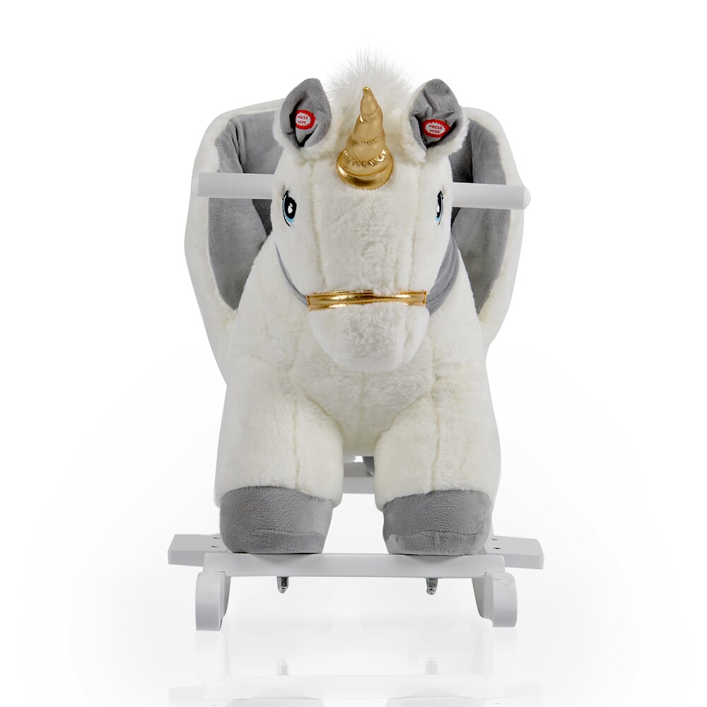 Moni Plüsch Einhorn Schaukeltier Moon WJ-6188, Handgriffe aus Holz Musikfunktion weiß