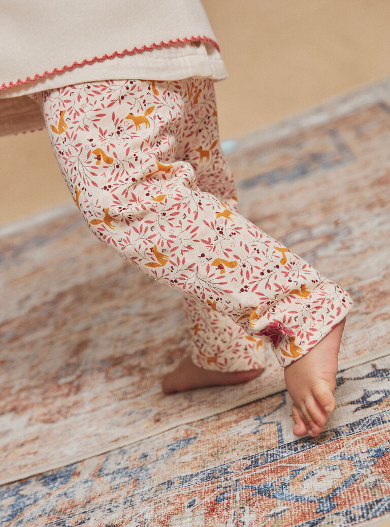 Legging écru à imprimé fleuri et renard