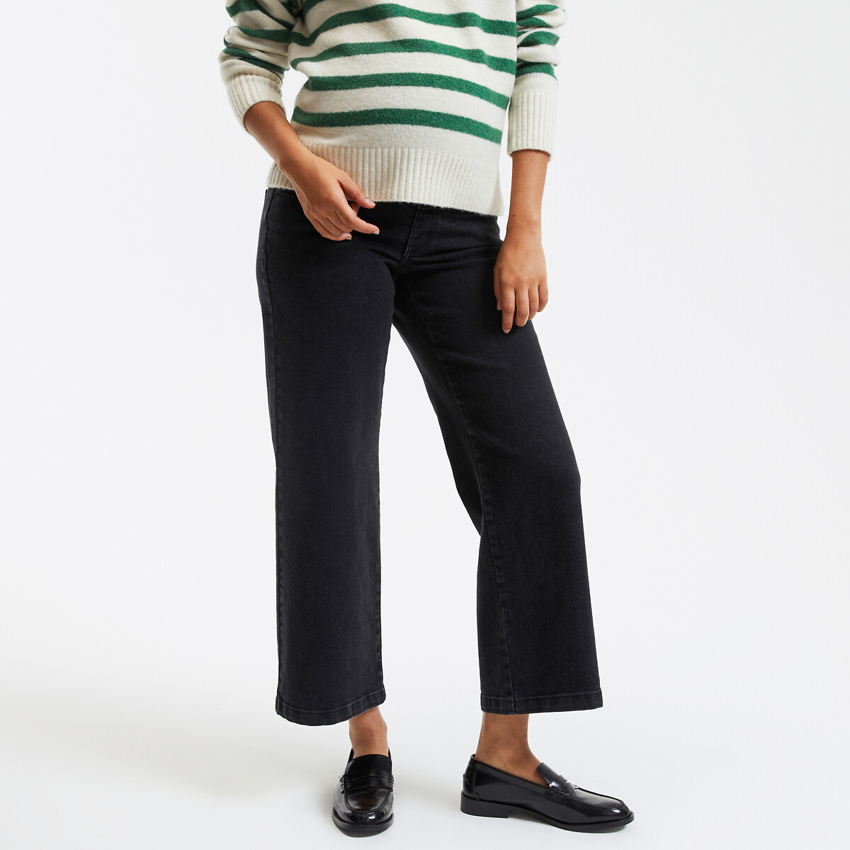 COLEÇÕES LA REDOUTE<br>Calça jeans de maternidade larga, faixa na cintura