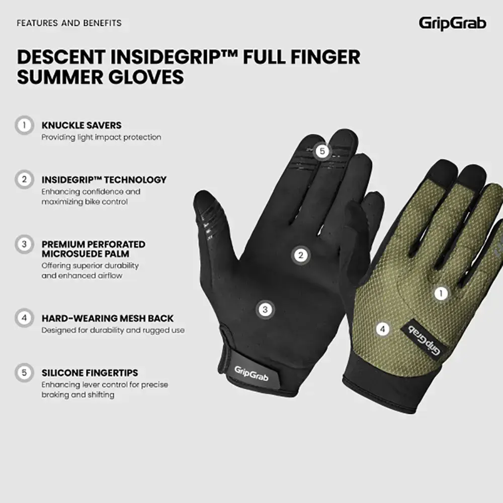 GripGrab Descent Guarded MTB Zomer Fietshandschoenen Lange Vingers Olijfgroen