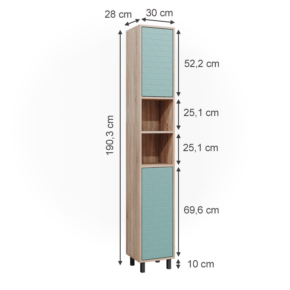 Vicco Hochschrank für Badezimmer Agasta 30cm schmal sonoma, Badschrank 3D Optik
