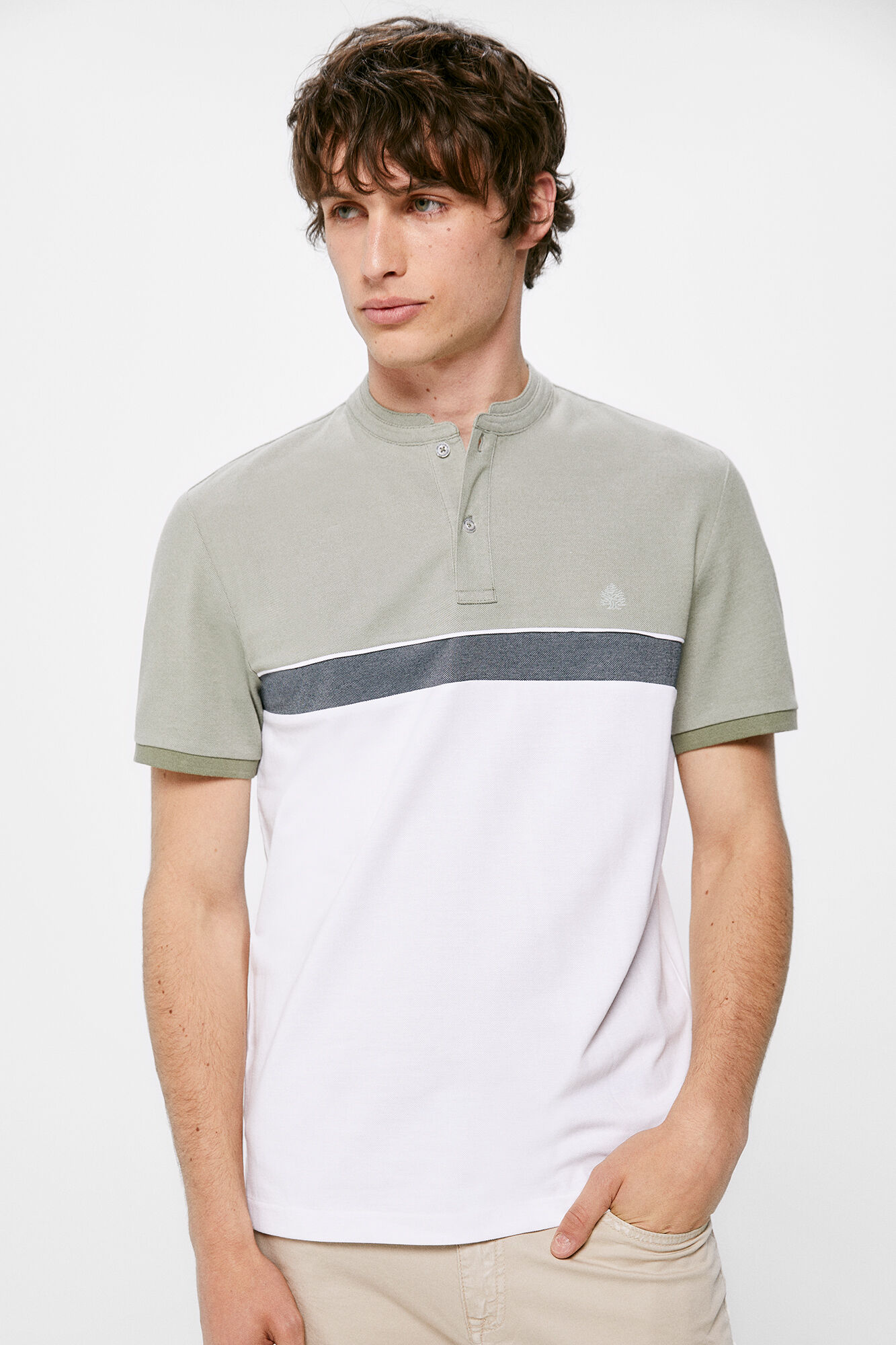 Camisa polo oxford slim tricolor - cáqui escuro