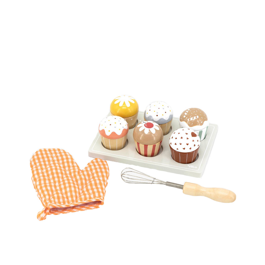 Set de cupcakes en bois avec ustensiles