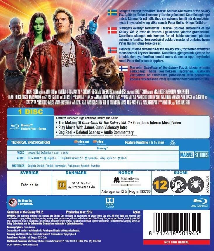 Guardians Of The Galaxy 2 - Blu-Ray