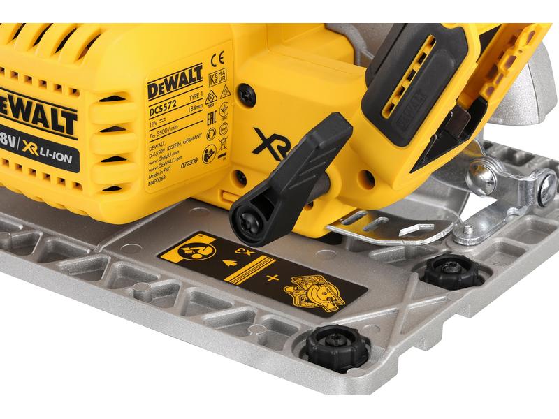 DEWALT Akku-Handkreissäge DCS572NT 18 V, Solo Leistungsstarke XR 18 Volt Akku-Handkreissäge mit 58 mm hoher Schnitttiefe