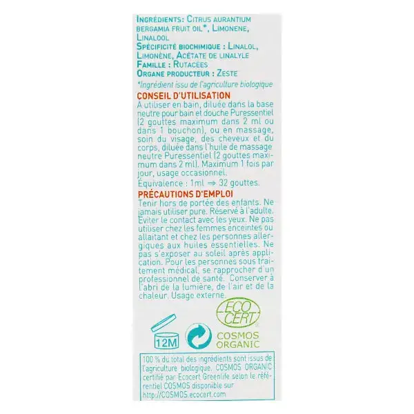 Óleo Essencial de Bergamota Orgânica Puressentiel 10ml