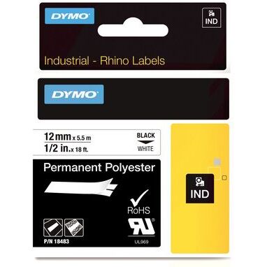 Ruban polyester Dymo Rhino 12 mm 18483 blanc écriture noire