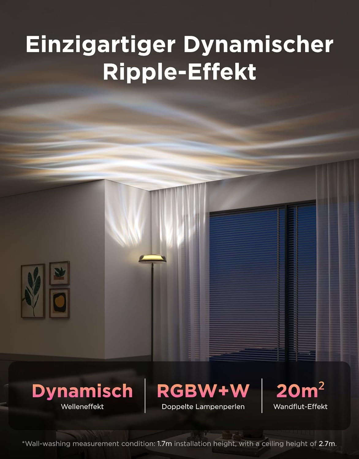 Govee Stehlampe Wohnzimmer Deckenfluter Wellenbeleuchtung RGBICWW, Dreizonenbeleuchtung Stehlampe, 80+ SzenenModi, 2700-6500k, 1000LM, Kompatibel mit Matter und Alexa, für Wohnzimmer, Schlafzimmer