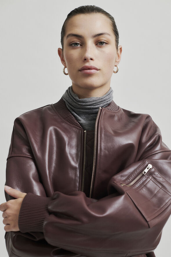 Second Female King Leather Bomber Jacket Bitter chocolate