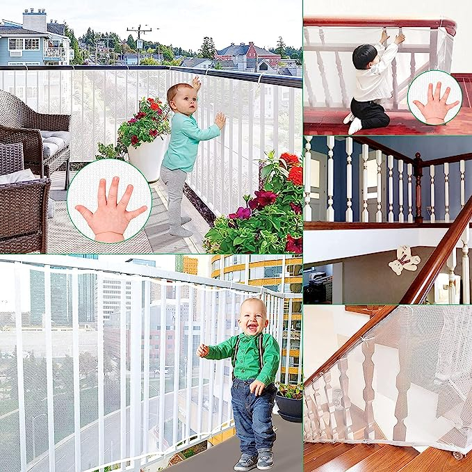 (80x300cm) Kinder Schutz Netz Baby Sicherheitsschutz Treppen / Balkon Geländer Barriere - Weiss