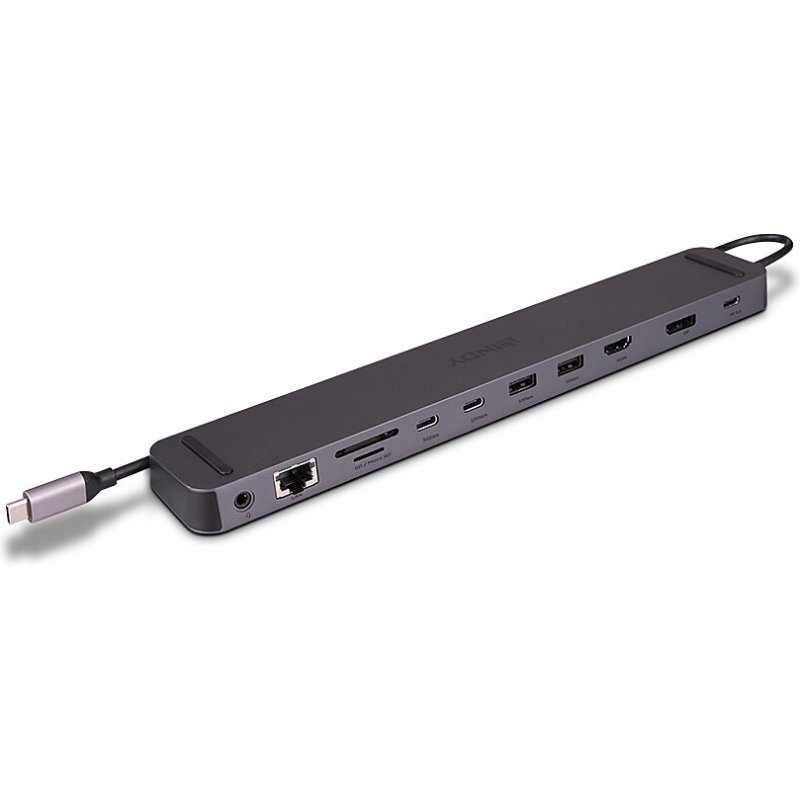 Lindy DST-Mini XT 810, Mini Docking Station USB-C pour Laptop pour un écran 8K ou deux écrans 4K60 et charge 100W