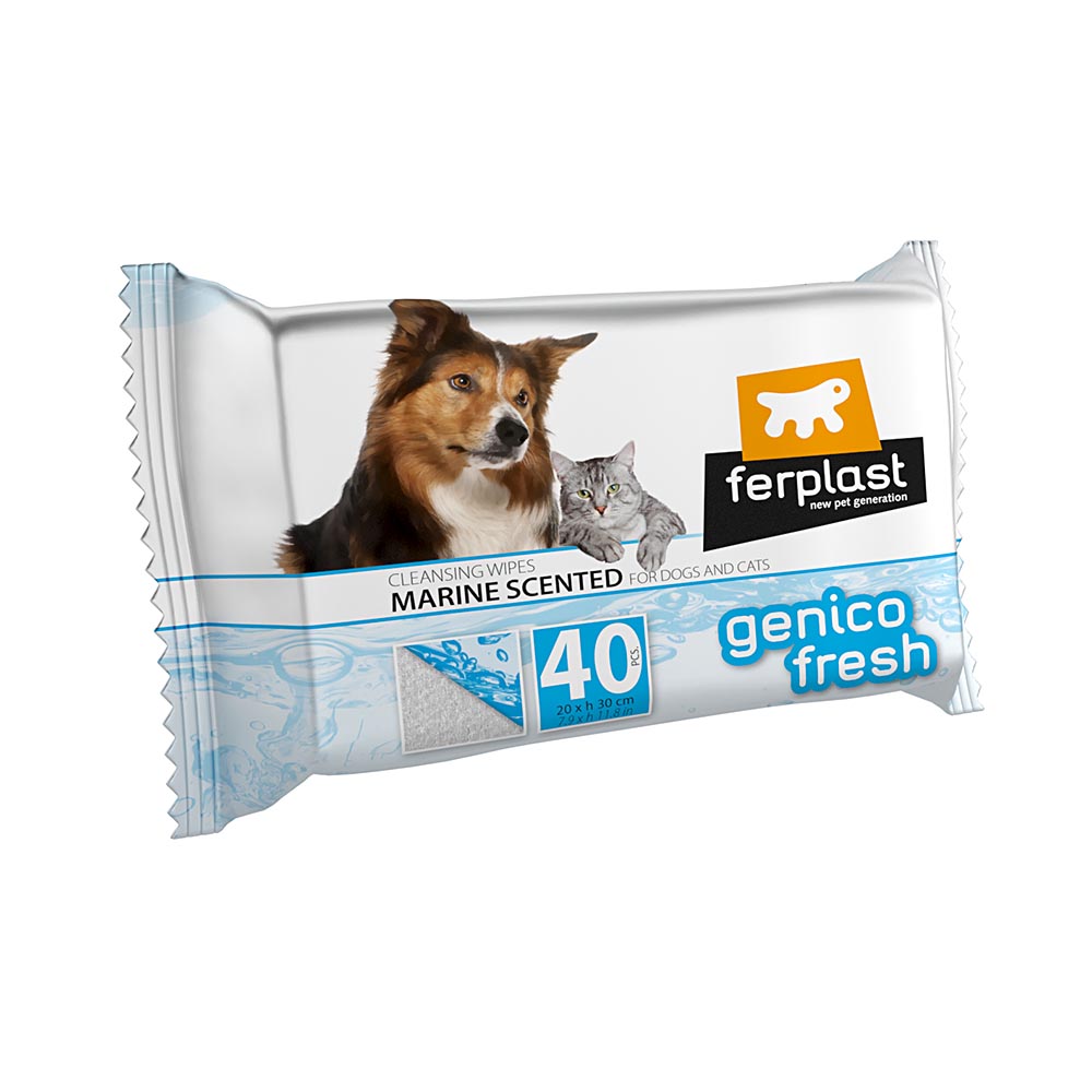 Lingettes nettoyantes humidifiées et parfumées chien ferplast genico fresh 40 marine