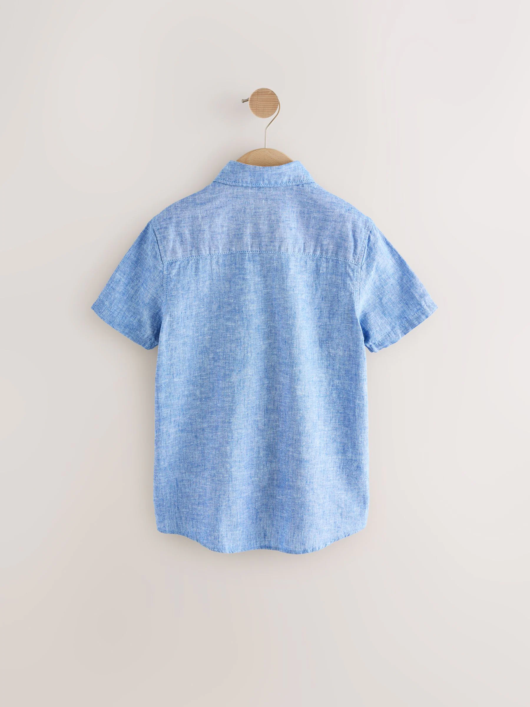Wit/blauw - Overhemd van linnenmix met korte mouwen (3mnd-16jr)