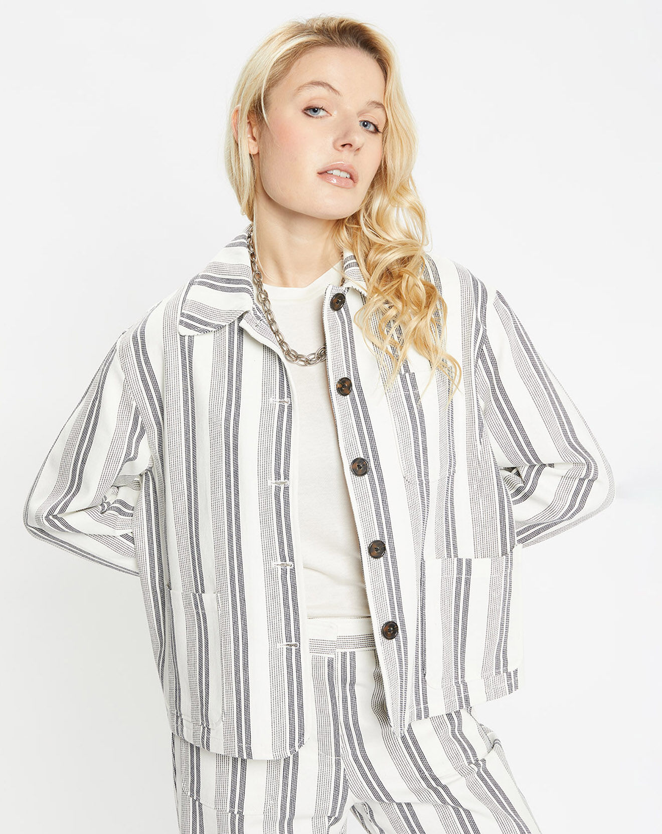 Jodhpur Veste droite Panama rayée beige/noir