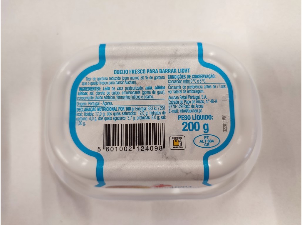 QUEIJO FRESCO AUCHAN PARA BARRAR LIGHT 200 G