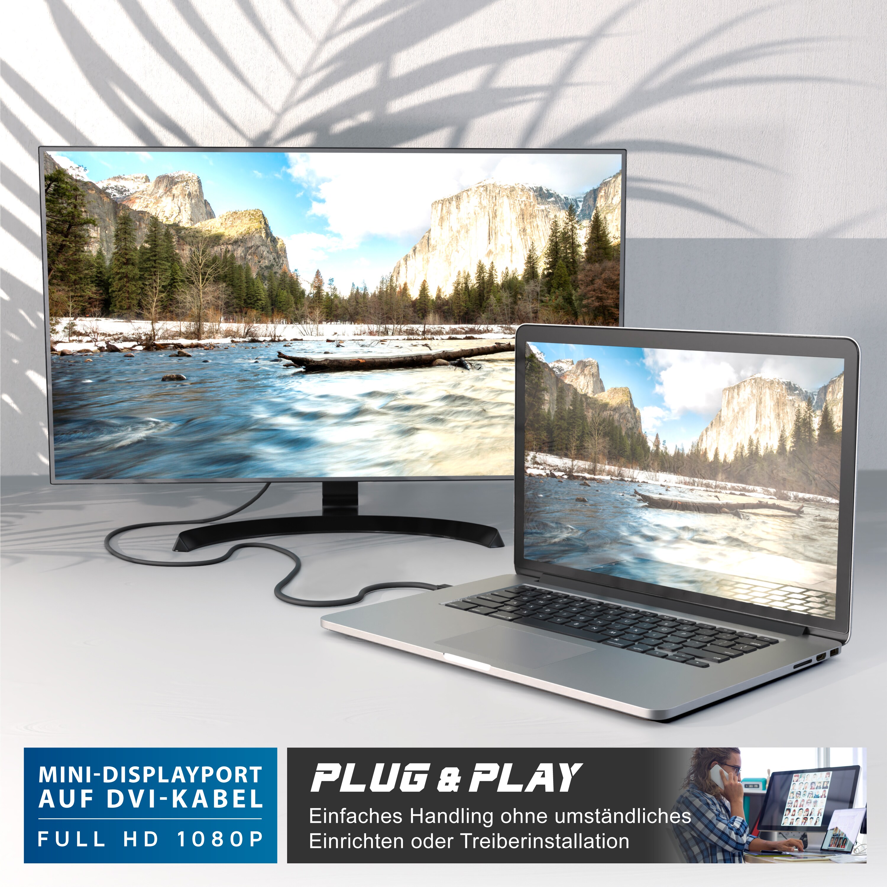 CSL Mini DisplayPort zu DVI Video-Kabel, miniDP Monitor Adapter Kabel, für Apple, PC's & Notebooks - 2m