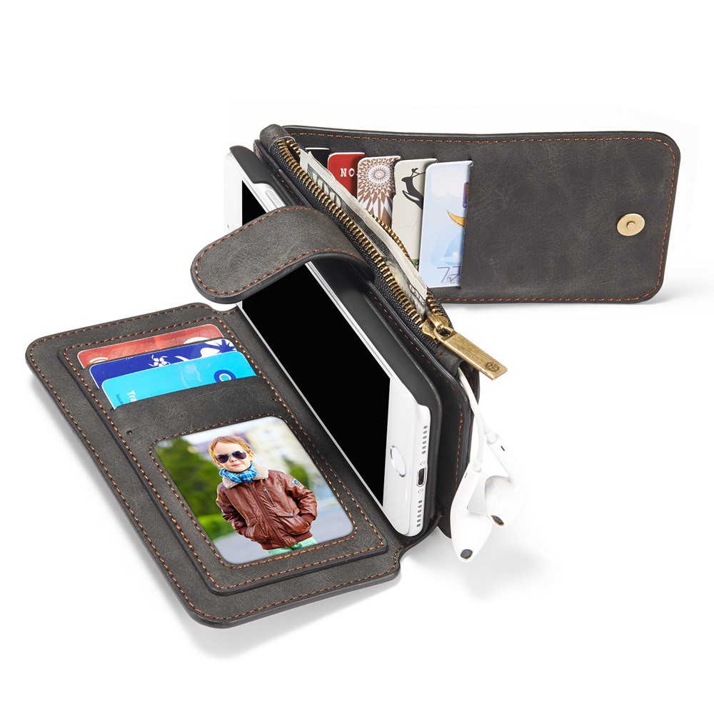iPhone SE (2022/2020) / 8 / 7 3in1 Leder Tasche   Magnet Hardcase und Karten Etui (Vertikal Ausklappbar) - Schwarz