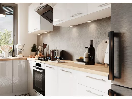 Cuisine complète Vera 8 éléments blanc brillant L 260 cm sans plan de travail