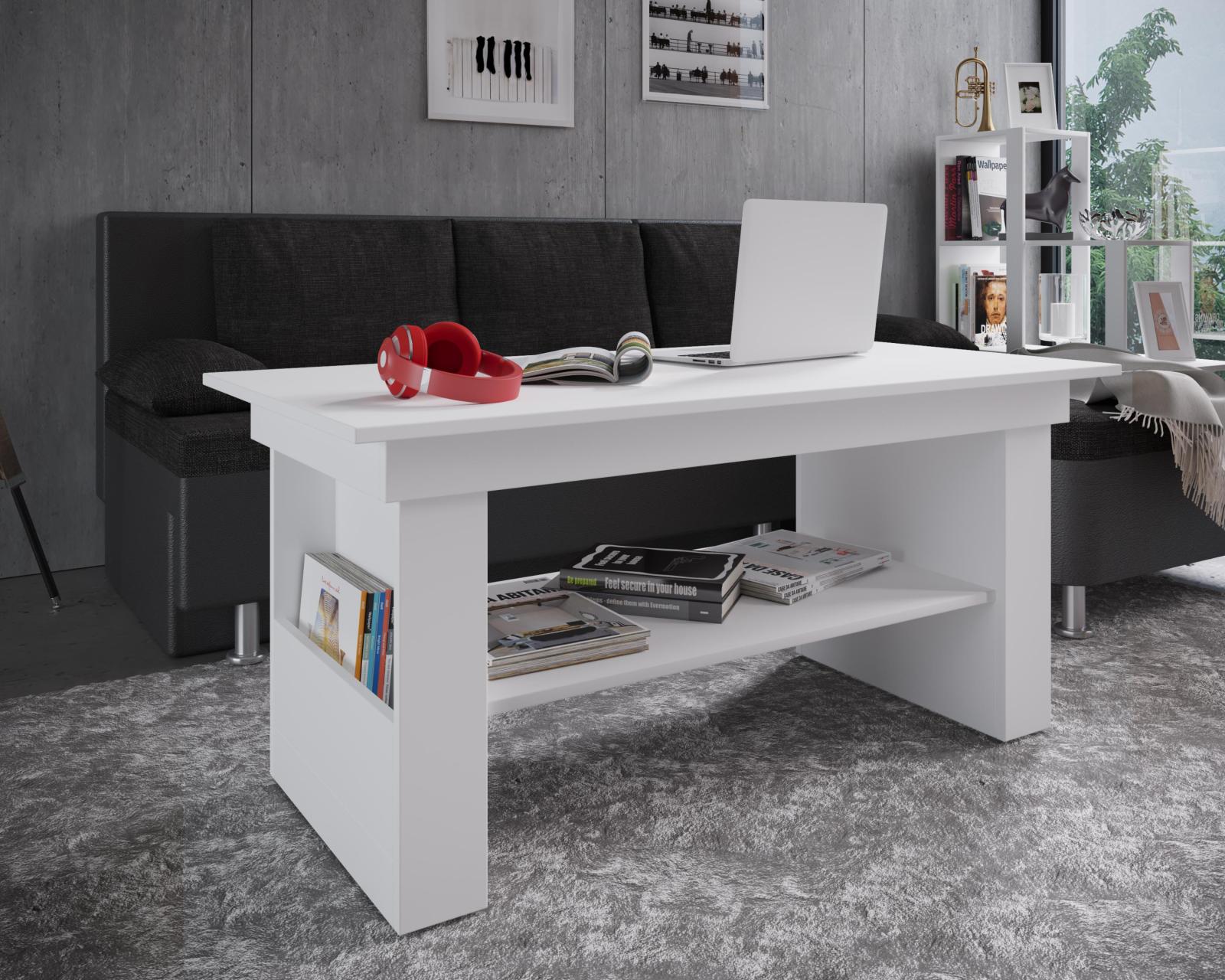 Couchtisch KOBILA - weiß - 2 Fächer - 115 cm