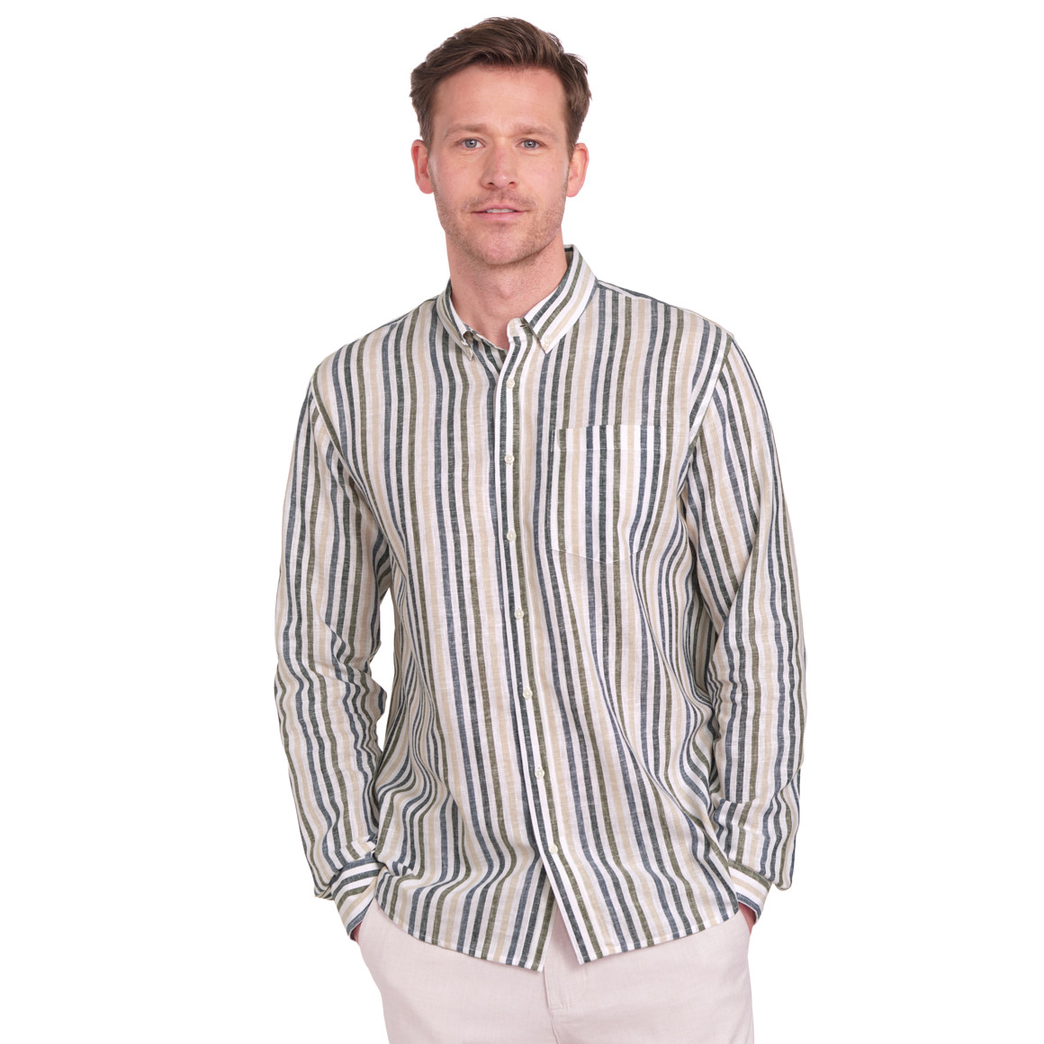 VanVaan Herren Hemd mit Streifen weiss / dunkelblau / beige