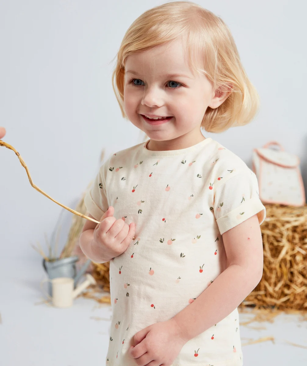 T-SHIRT ÉCRU BÉBÉ FILLE EN COTON BIOLOGIQUE IMPRIMÉ FRUITS