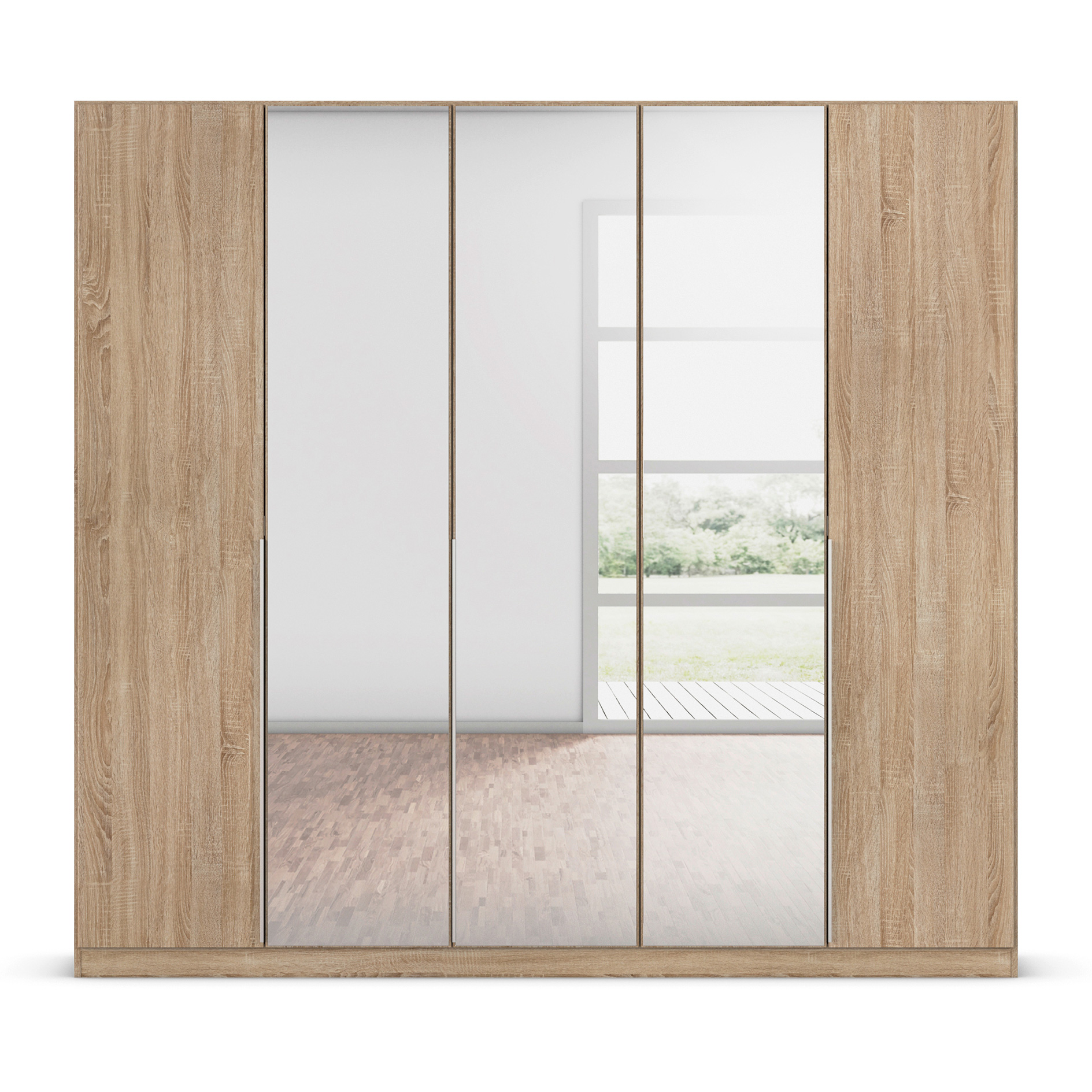 Drehtürenschrank - Sonoma Eiche - Kristallglasspiegel - 5-türig - 226x210 cm
