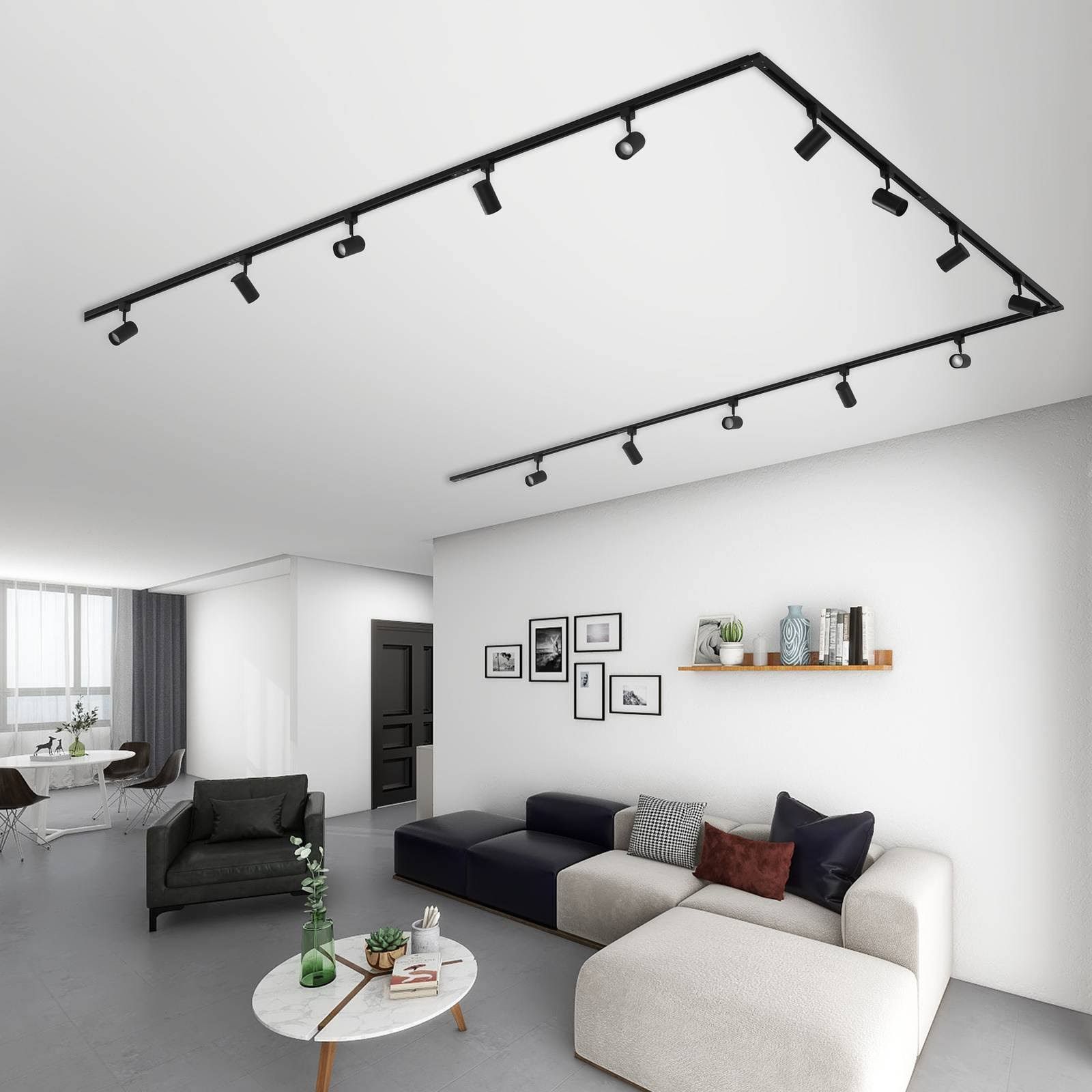 Lindby 1-Phasen-Schienensystem Linaro, Gu10, 14-flg. schwarz für Wohn & Esszimmer - Modern - Aluminium - dimmbar