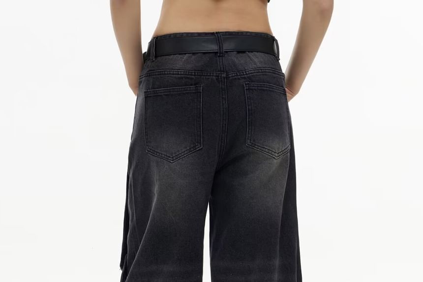 Nataro - High Waist Metal Accent Wide Leg Jeans