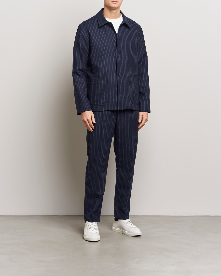 A.P.C. Wool Pinstriped Drawstring Trousers Dark Navy