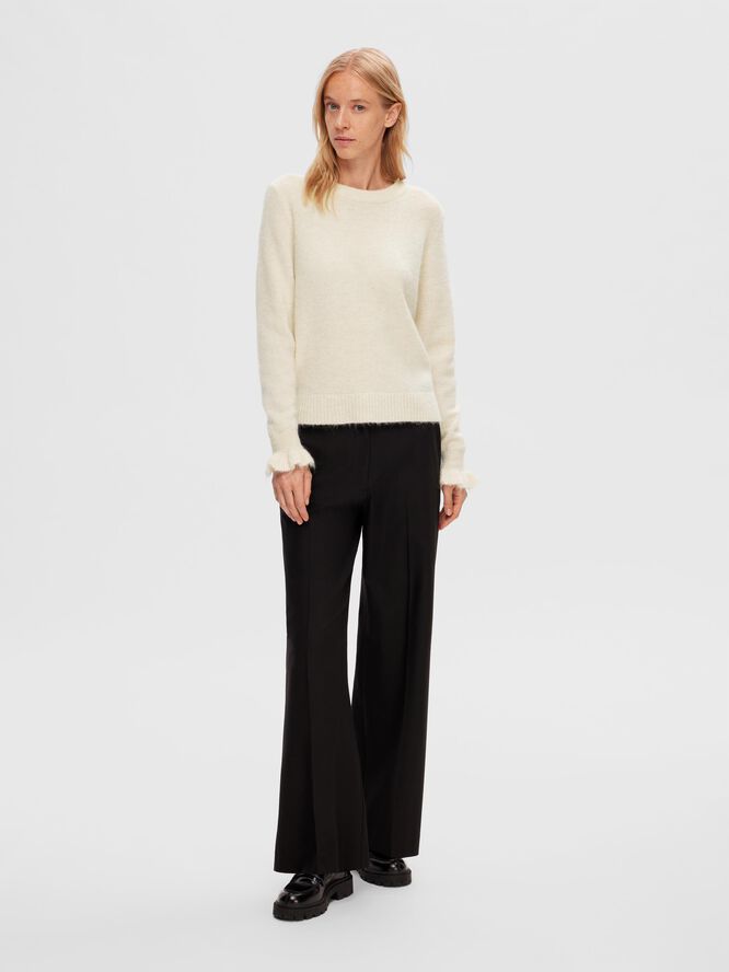 Selected Femme SLFSIA RAS LS ALPACA BLEND KNIT FRILL CUFF O-NEC Birch/melange