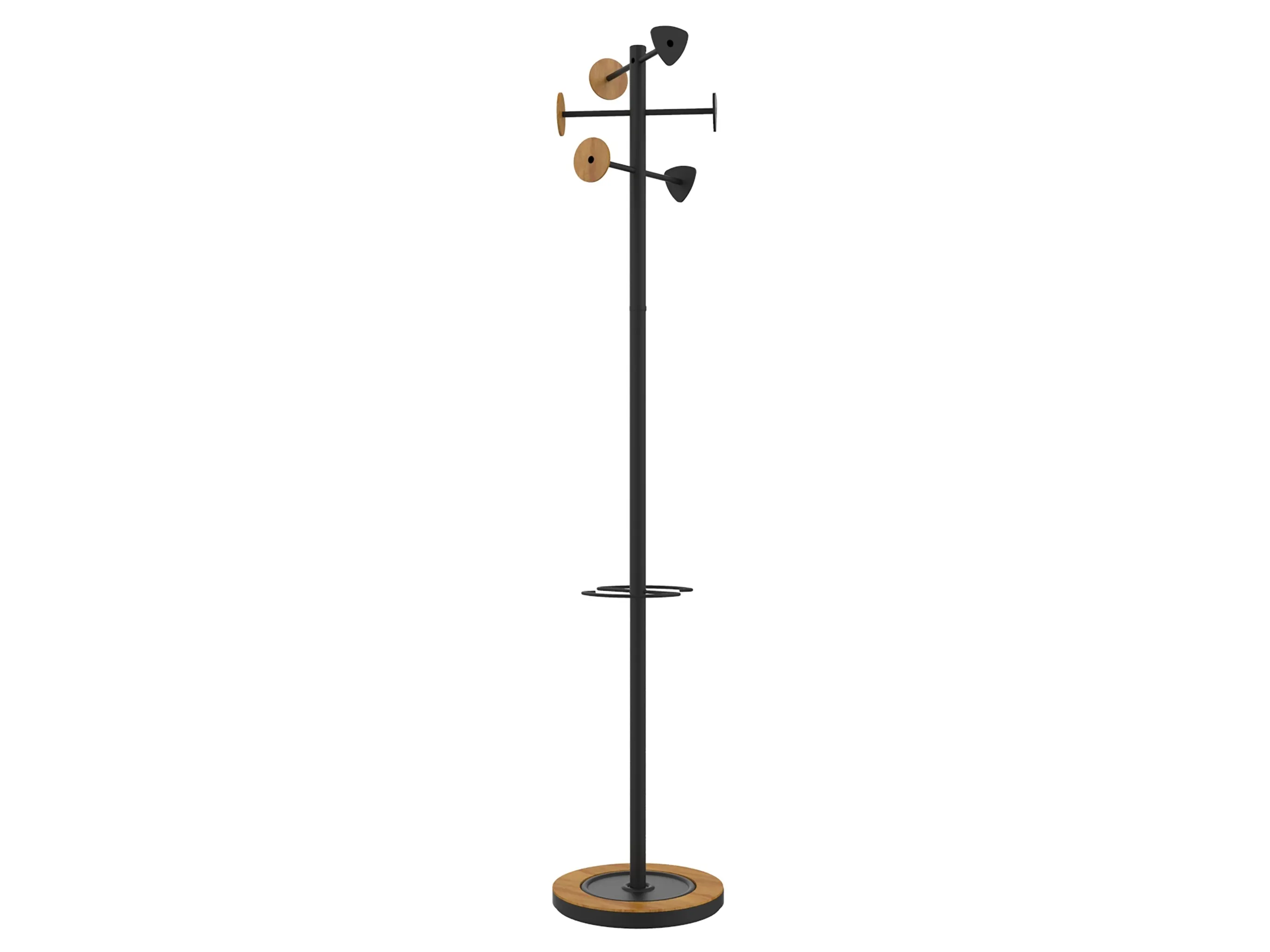 Unilux BORA, Gulvstående, Bamboo, Stål, 6 krog(e), Træ, Sort, 340 mm, 1780 mm