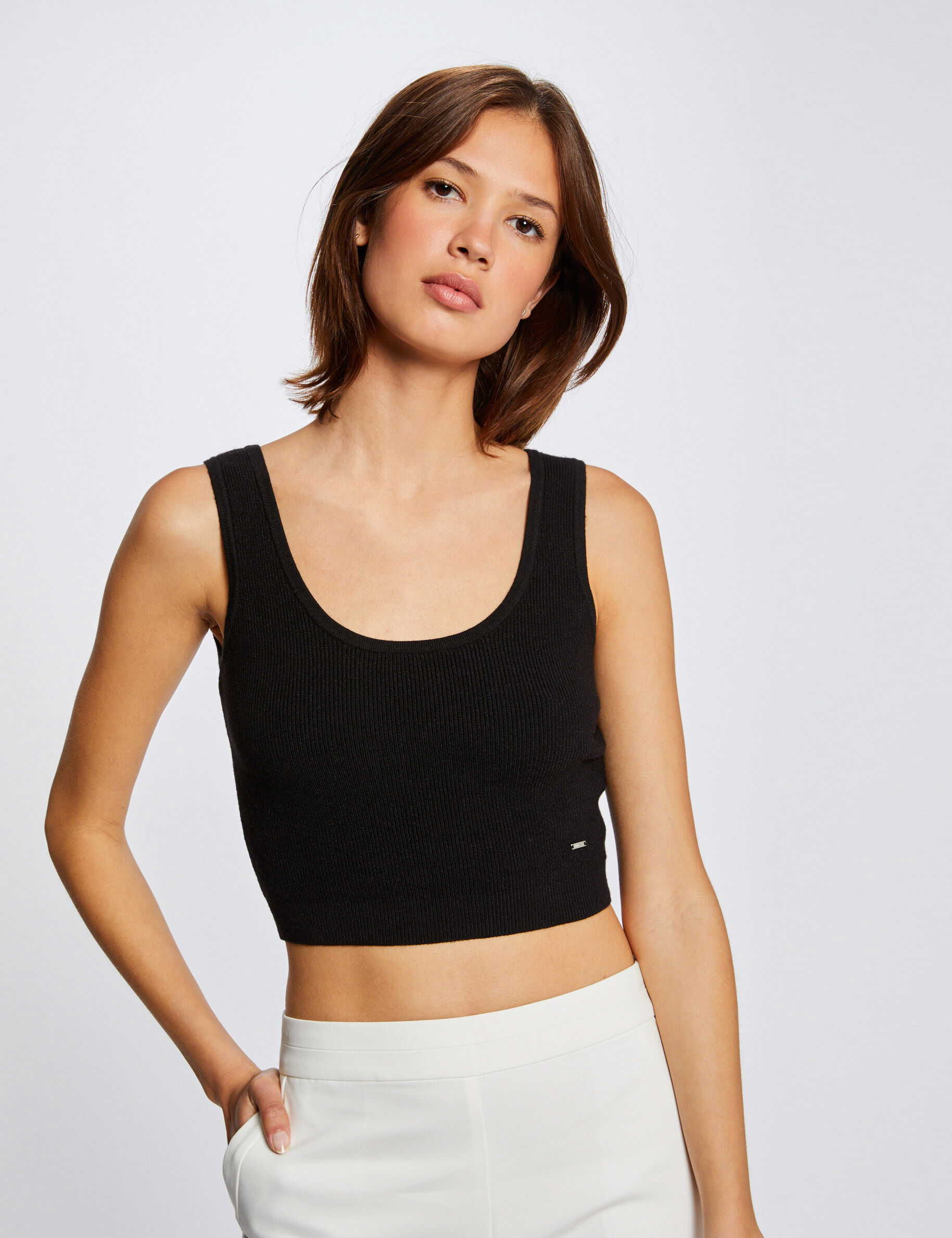 Pull débardeur crop top noir femme - noir