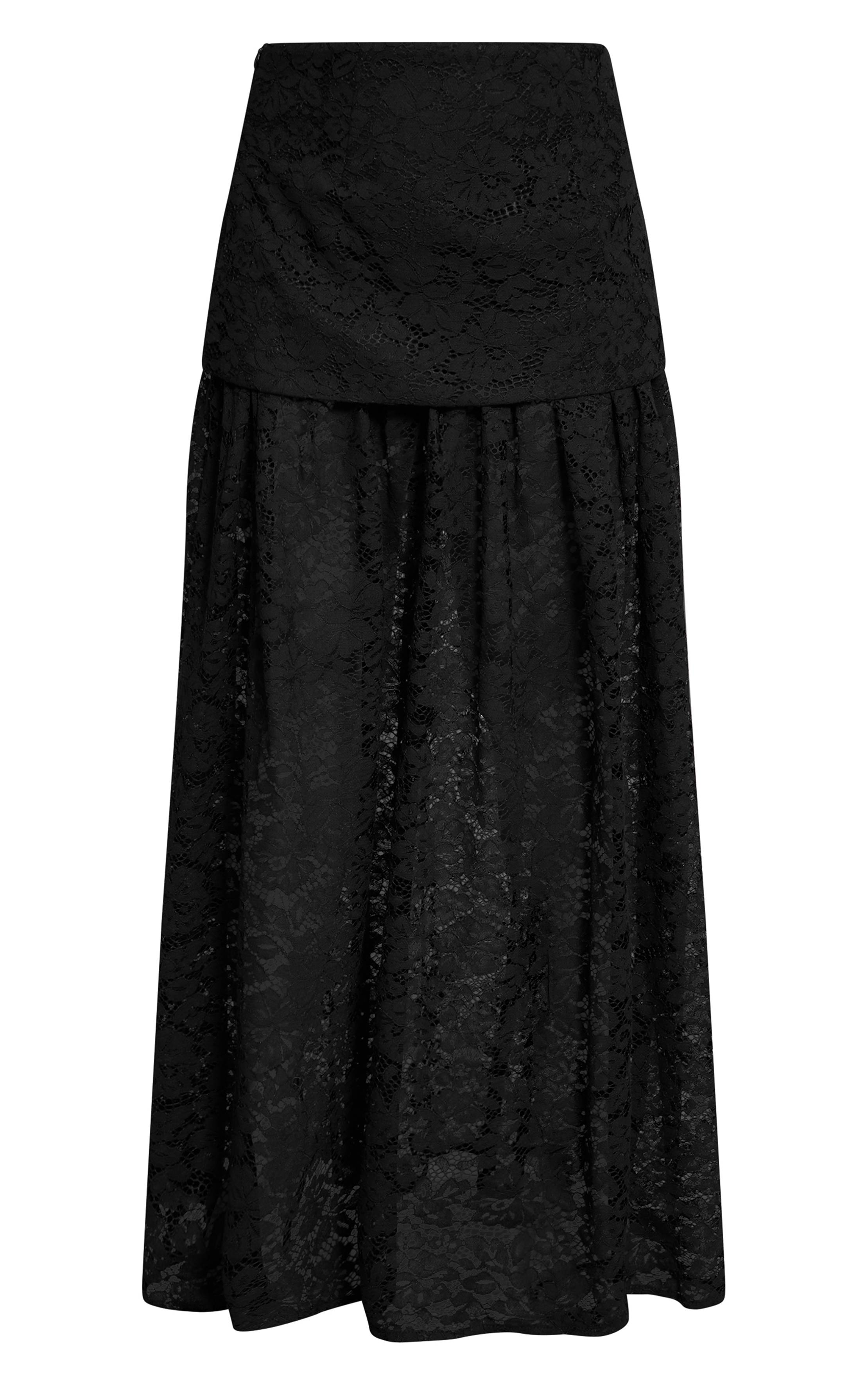 Noir Jupe Maxi À Ourlet Superposé En Dentelle Shape