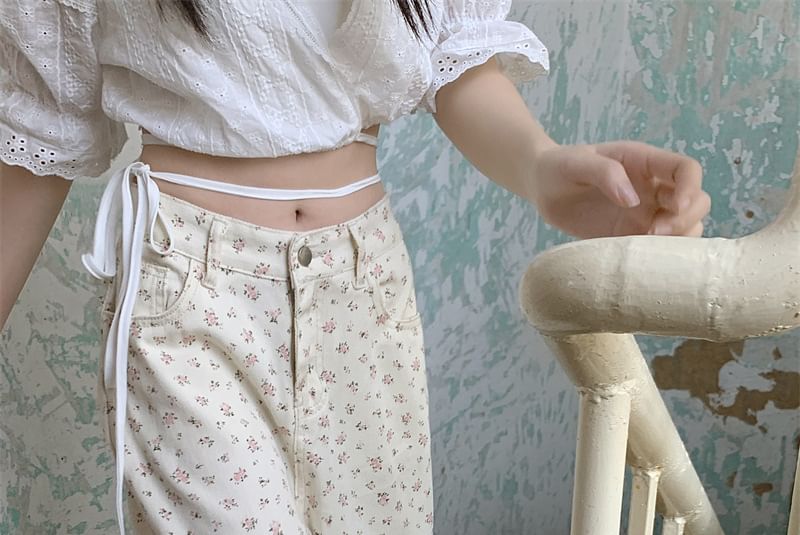 Kenning - Mid Rise Floral Wide Leg Jeans