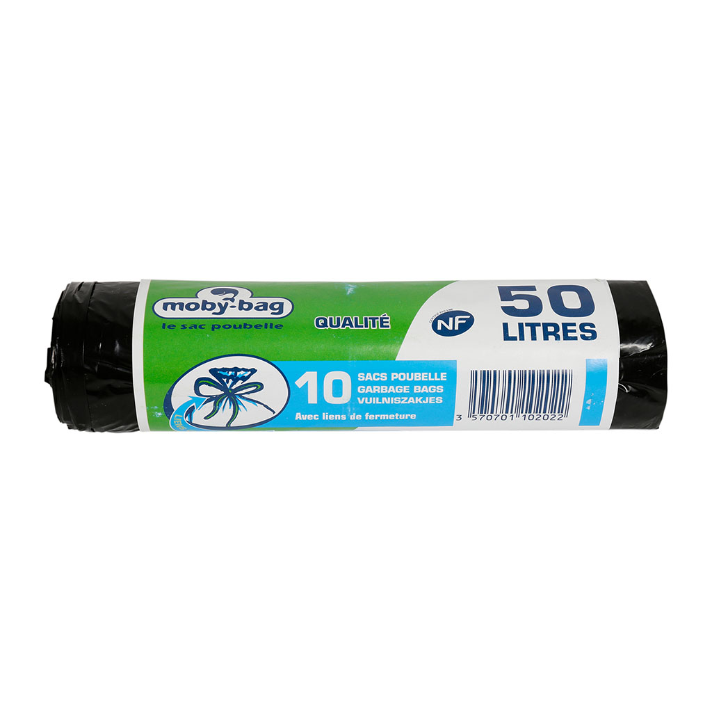 Lot de 10 sacs poubelle noir 50L