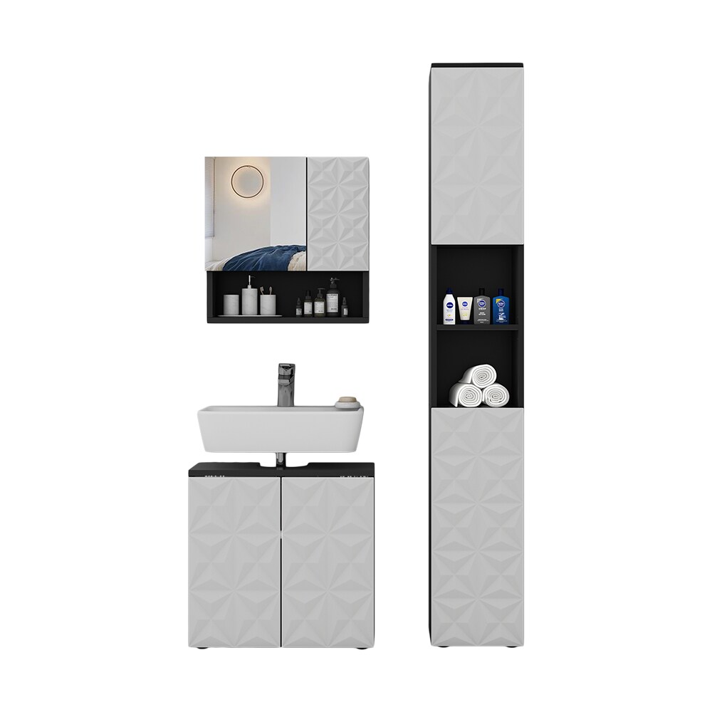 Vicco Badmöbel-Set Badezimmer-Möbel Bad-Schrank Edge Schwarz Weiß modern Badezimmerschrank Waschbeckenunterschrank Spiegelschrank Hochschrank Badezimmerkommode