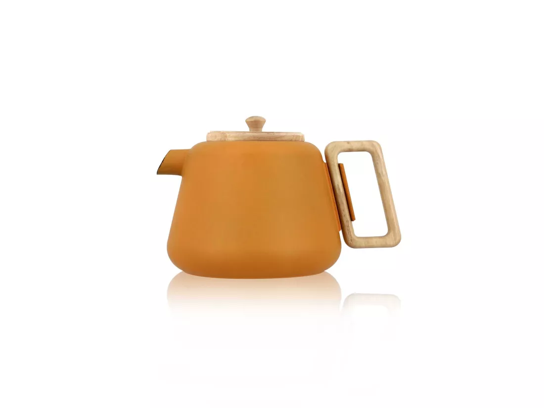Ogo Living - Theiere Viggo 1000ml En Fonte Jaune Avec Poignee Couvercle Bois