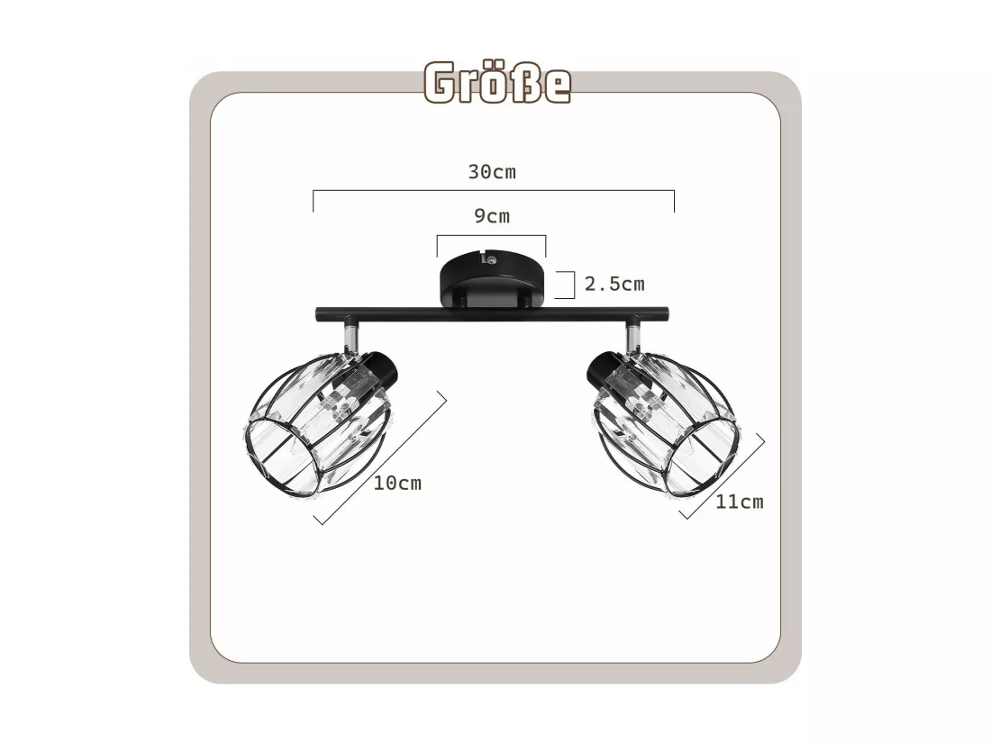 Spot De Plafond 2er En Cristal Noir Vintage E14 Pour Couloir Industriel Pivotant à 350°