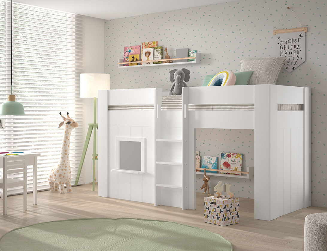 Halbhohes Spielbett RENO - weiß - 90x200 cm