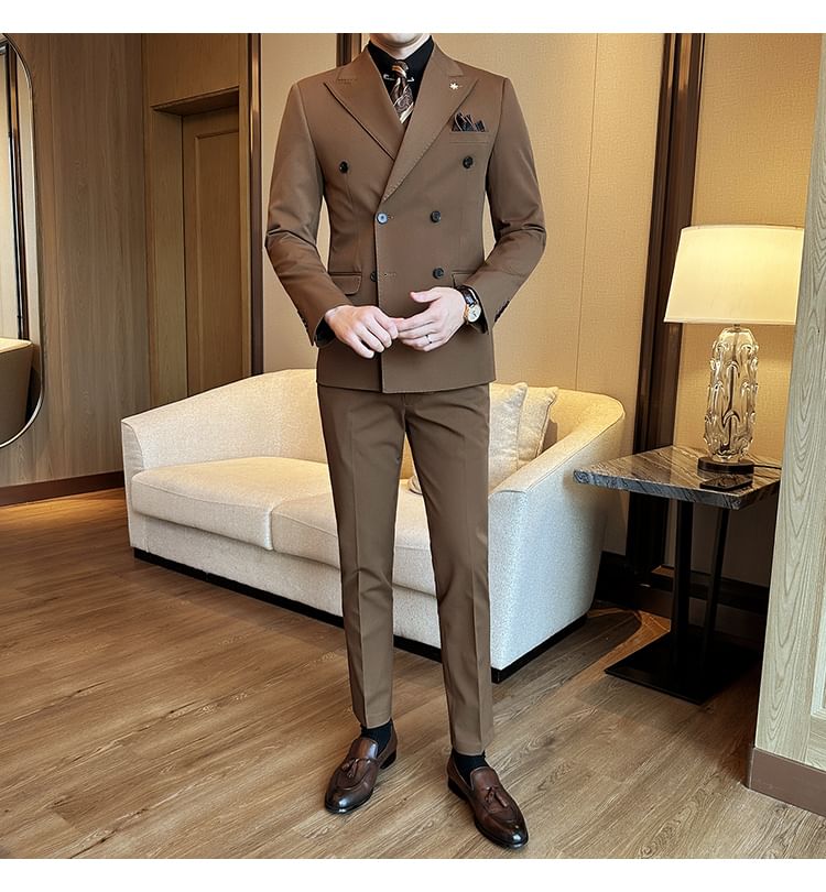 Blueforce - Set: Effen dubbelrijs blazer + pantalon