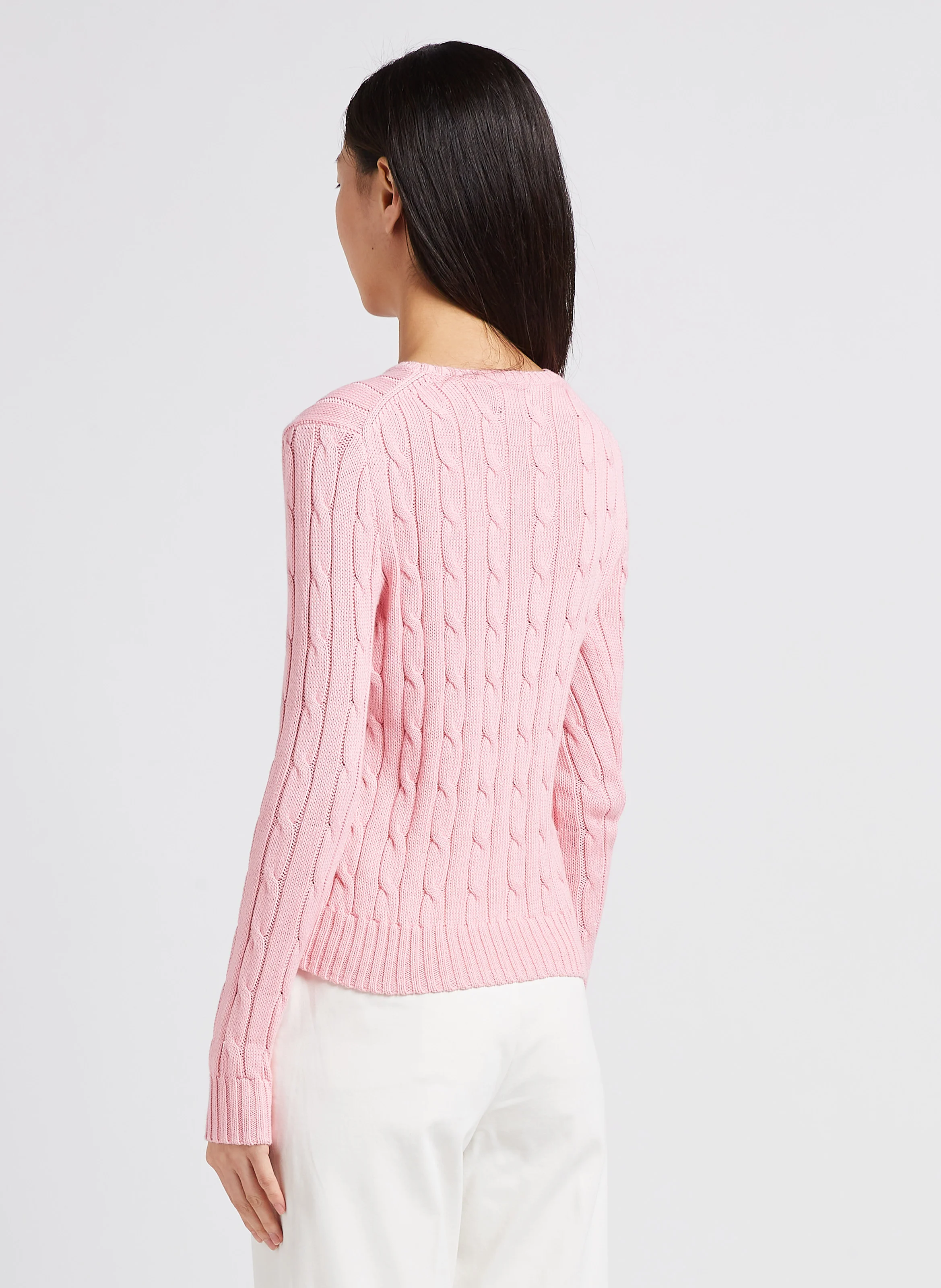 Pull col rond brodé en coton | Rose