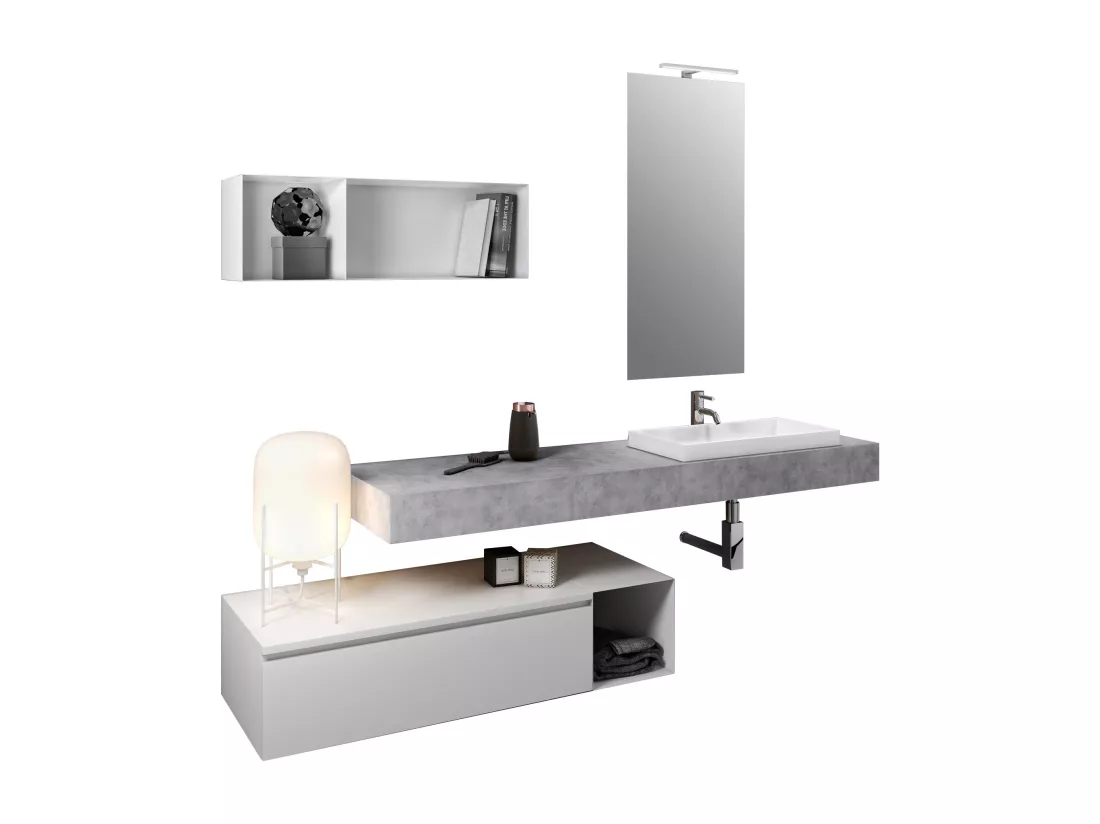 Ensemble de salle de bain 8 pièces ASTRA ciment/blanc