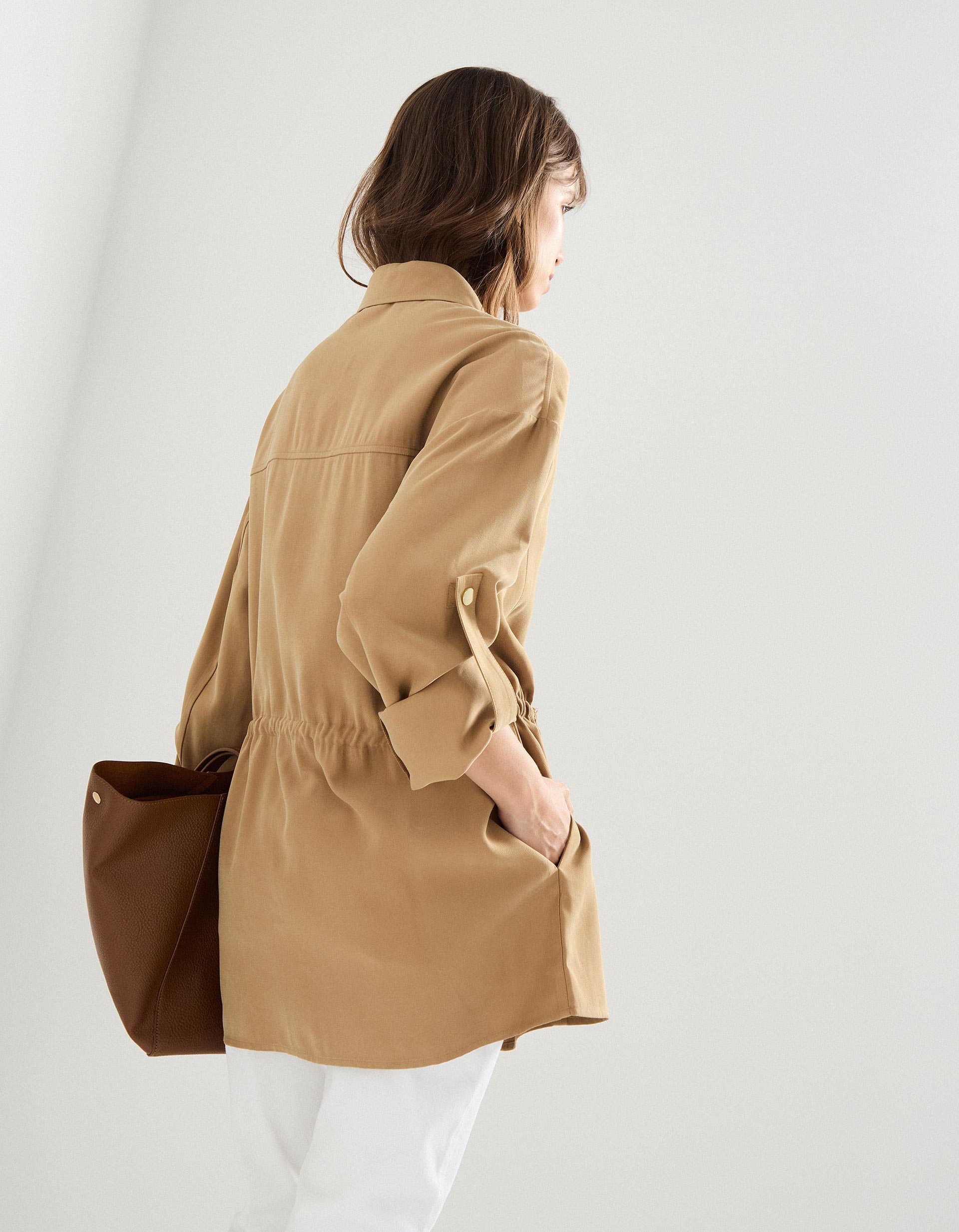 Sobrecamisa em Liocel, Mulher, Bege