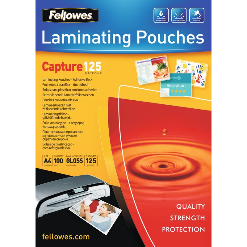 Fellowes Laminierfolien Capture, A4, 125 mic, glanz, selbstklebend, 100 Stück