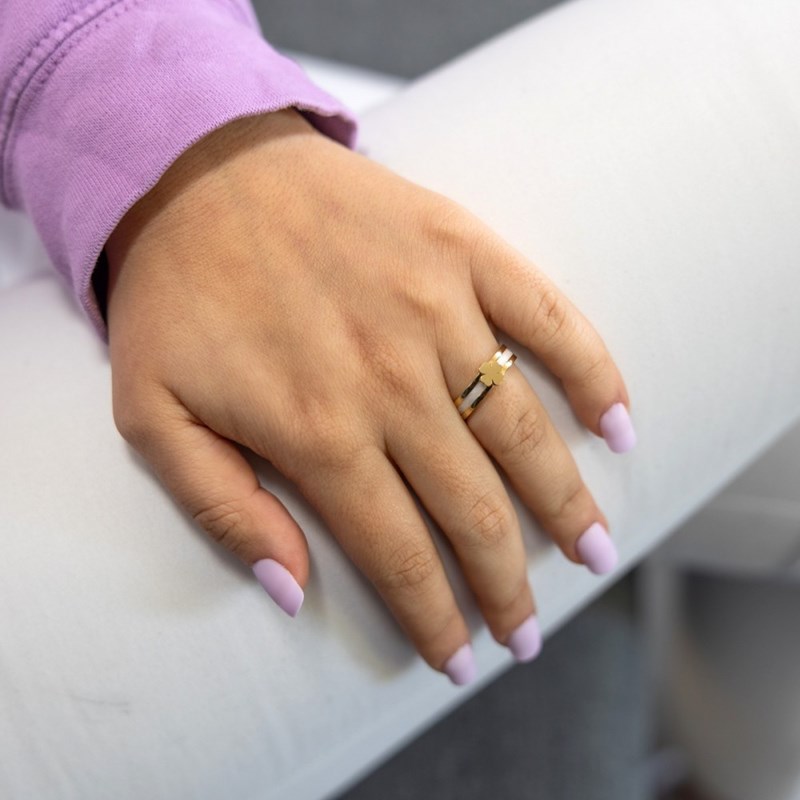 Bague Femme Céramique Acier Trêfle