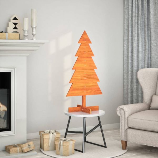 vidaXL Árvore de Natal Decorativa 100 cm Pinho Maciço Castanho-mel - 2067588533