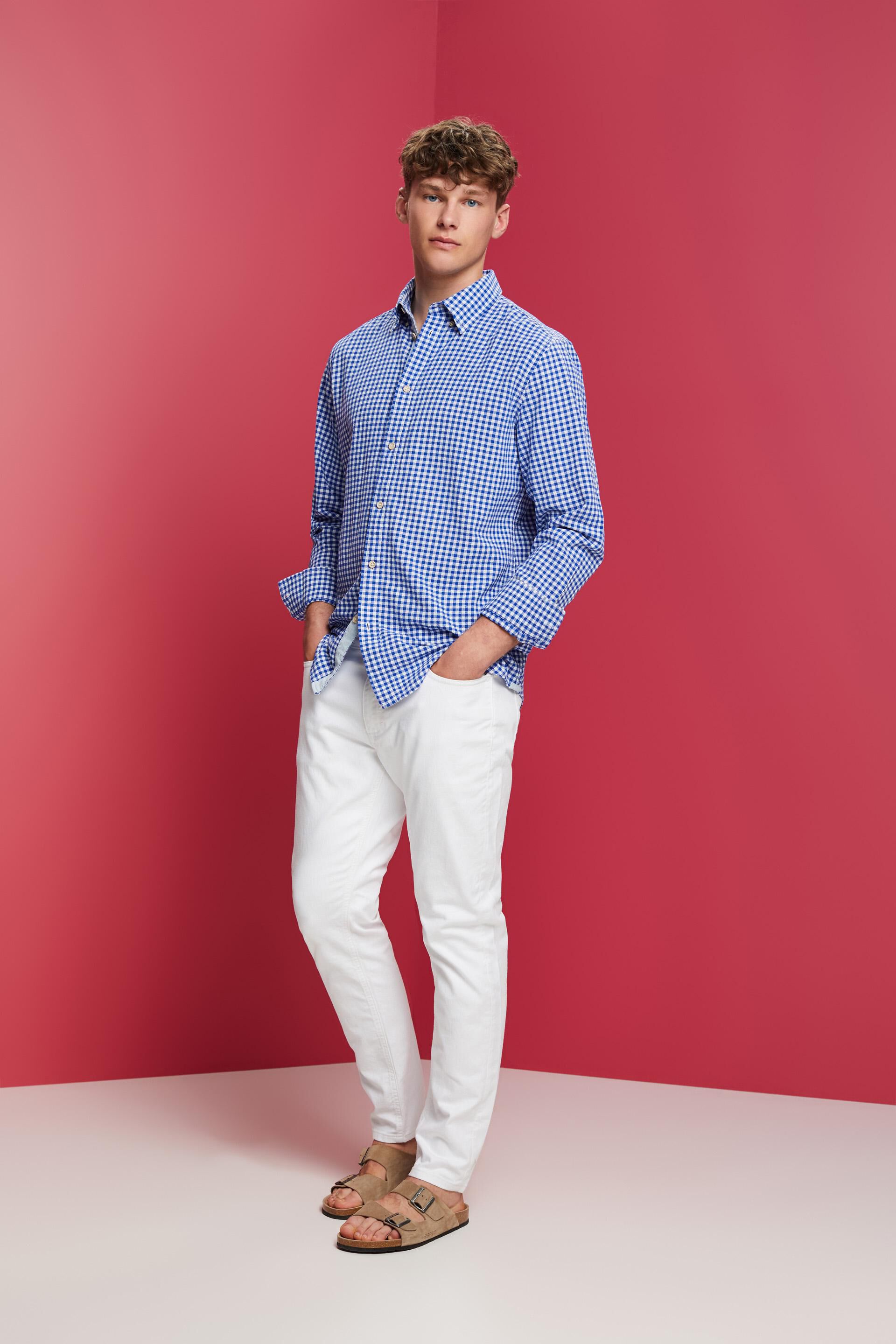 Chemise à col boutonné animée de carreaux vichy, 100 % coton