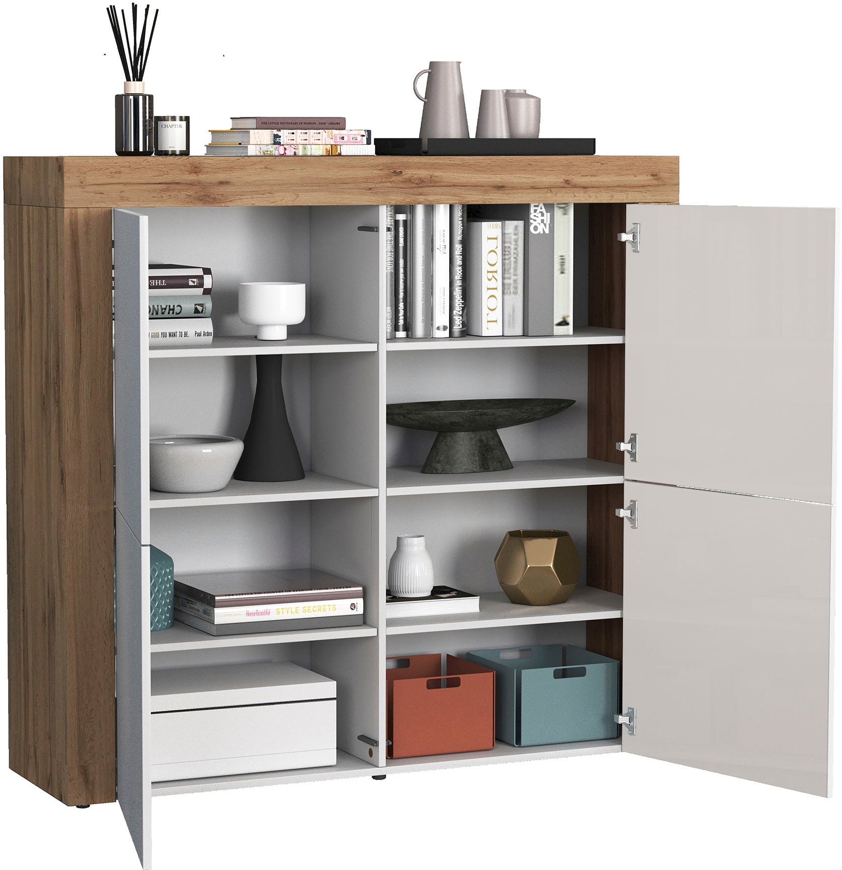 INOSIGN Highboard »CHRONOS Breite 140 cm mit 4 Türen und 8 Fächer 'Made in Italy'« 1 Stk. tlg. Hohes Sideboard, Kommode, Schrank, Grifflos mit Push to Open
